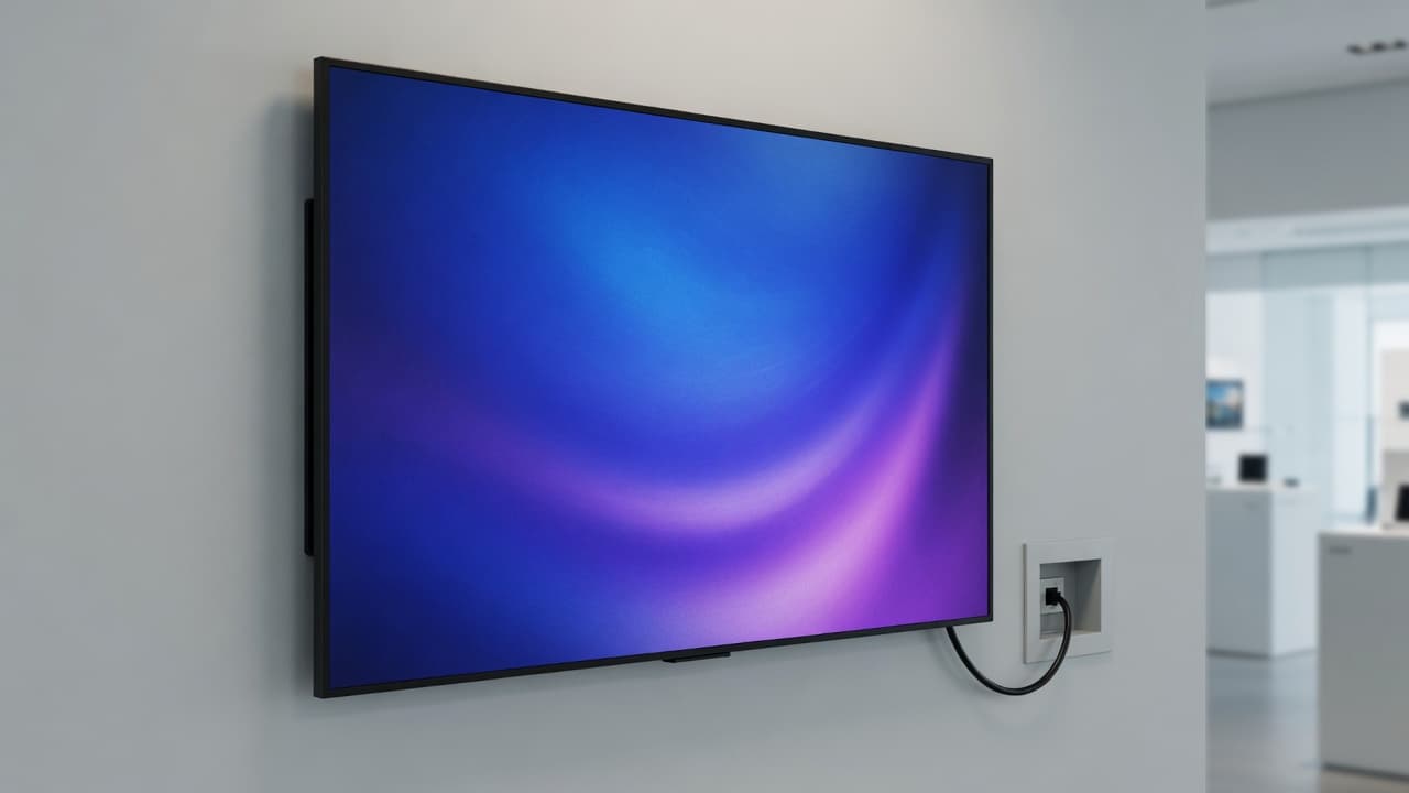 Wall-mounted Samsung commercial display running DealerSign directly, no player box